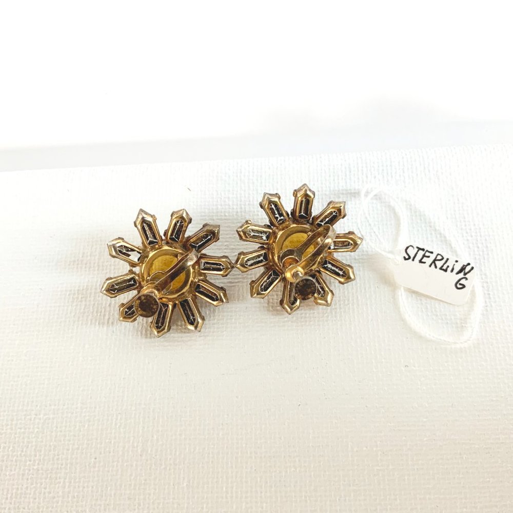 Vintage Sterling Silver Crystal Rhinestones Daisy Earrings Screw Back - Picture 5 of 16